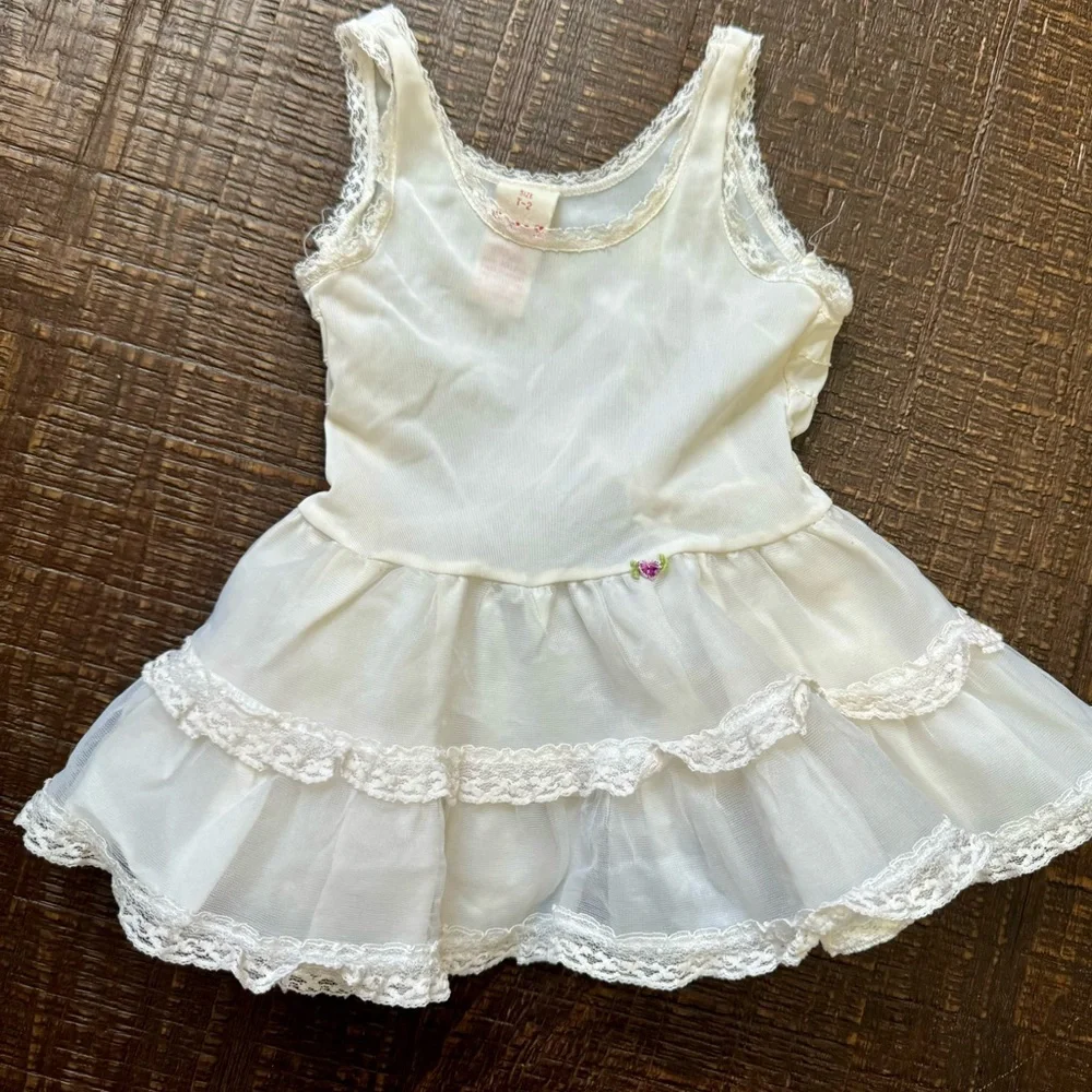 ME Vintage little‎ girls size 2T white petticoat slip / dress petit flower 1970s